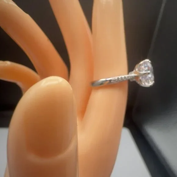 Round Cut Simulated Diamond Engagement Ring With Pave Band In Silver Tone 1 Ct - Picture 7 of 10